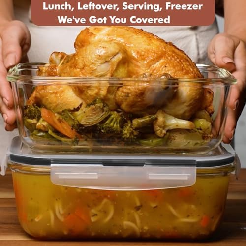 Razab 4 PC 1860ml / 63 Oz / 8 Cups Large Glass Food Storage Containers with Lids - Glass Meal Prep Containers for Roasting & Storing Leftover, Lunch Container with Lids, Microwave & Oven Safe