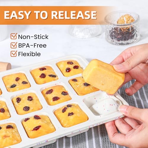 Silicone Mini Loaf Pans with Metal Reinforced Frame,12-Cavity loaf pans 2Pc