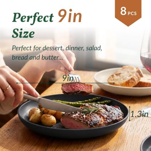Homienly Wheat Straw Plates Set of 8, Reusable Lightweight and Unbreakable 9 inch Plates, Premium Microwave and Dishwasher Safe Plates for Kitchen, Camping, Picnic, Party - GreyStone