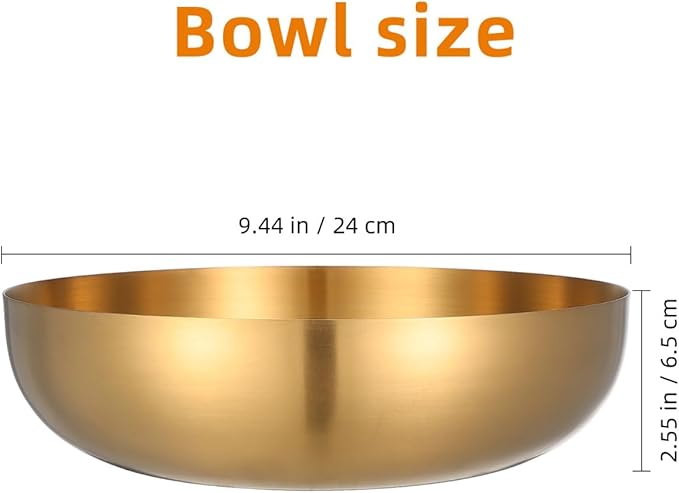 9.4" Stainless Steel Mixing Bowls - 75oz Gold Serving Bowl, Large Metal Decorative Bowl for Salad, Soup, Pasta, Snack, Cooking, Baking, Dishwasher Safe