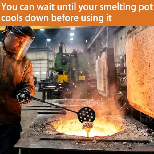 Casting Skimmer with Anti-Slip Gloves – 3.9" Steel Skimmer Ladle with 16.5" Handle for Zinc and Metal Alloys, Molten Metal Skimming Tool for Foundry and Casting