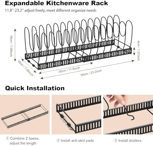 Housolution Pot and Pan Lid Organizer Holder Storage Rack, Black