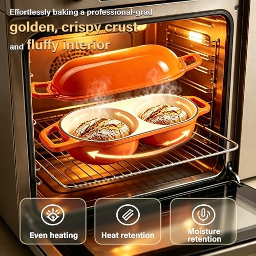 Mini Double Dutch Oven for Sourdough Bread Baking, Dual 1QT with Lid