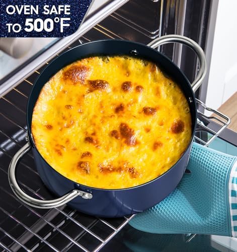 MICHELANGELO 5 Qt Ceramic Nonstick Stock Pot with Lid for Daily Meals, Blue