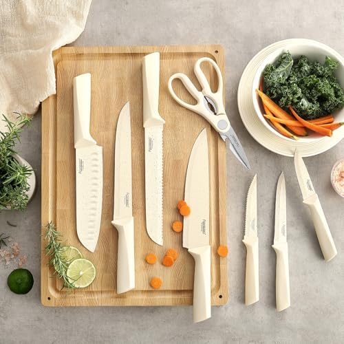 Stainless Steel Knife Set, Knife Block Sets with Built-in Sharpener,15-Piece Block Set with Block and Ergonomic Handles