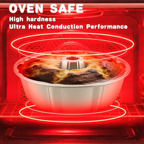 10 Inch Cake Pan, Nonstick Round Fluted Tube Cake Baking Pan, Buntz Pound Cake Mold,Tube Bakeware,Baking Mold for Jello/Gelatin/Chocoflan, Non Toxic, Easy Clean - Gold