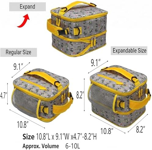 Expandable Lunch Box Kids,Cute Cartoon Insulated Lunch bag for Kids Boys Girls Portable Double-Capacity Lunchbox Special Design for school Picnic Outdoor
