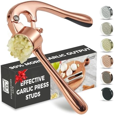 Premium Garlic Press, Professional Garlic Mincer, Easy to Squeeze and Clean, Rust Proof, Efficient Ginger Crusher - Rose Golden