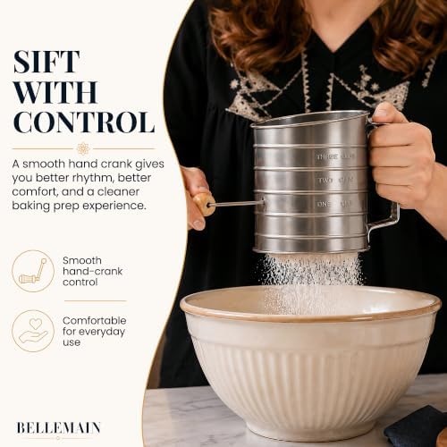 Bellemain Stainless Steel Flour Sifter for Baking with Hand Crank - 3 Cup