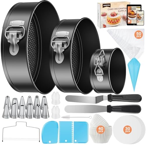 Kootek 144PCs Cake Pan Set, Cake Decorating Kit with 3 Springform Pans