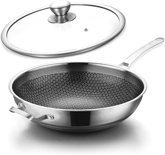 Toutrop Wok,13 Inch Hybrid Woks & Stir-Fry Pans Nonstick, Large Stainless Steel Wok with Lid,Induction Non Stick Woks,PFOA Free Cookware,Dishwasher And Oven Safe