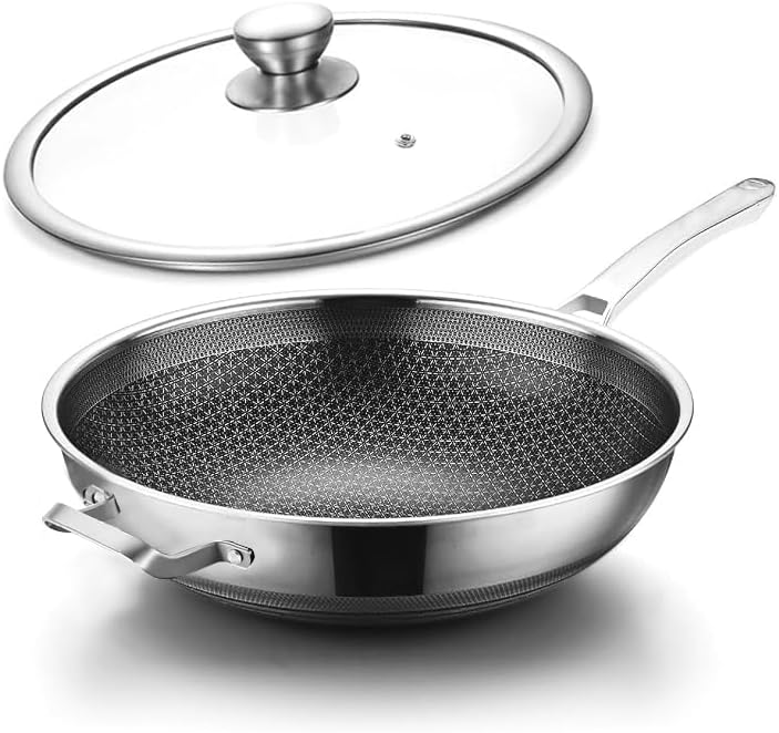 Toutrop Wok Pan,Hybrid Nonstick 14 Inch Wok with Lid,Induction Non Stick Stainless Steel Large Deep Woks&Stir-Fry Pans,Stay-Cool Handle Skillets,PFOA Free Cookware
