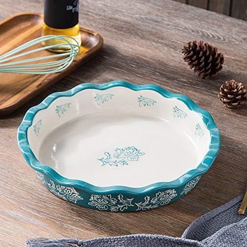 Wisenvoy Pie Pan Ceramic Pie Dish Blue Pie Plate Porcelain Deep Dish Pie Pan Non-Stick Pie Pans