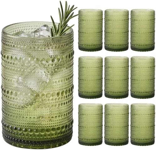 Moretoes 12 Pack 15 Oz Green Large Hobnail Drinking Glasses Set