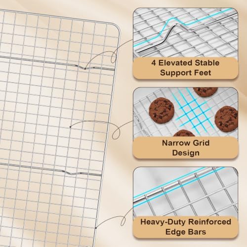 Briout 2PCS Cooling Racks for Cooking and Baking,10"x14.75"Wire Rack,Silver