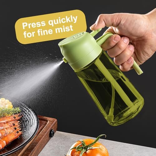 CXINYI - 16oz/470ml Olive Oil Dispenser for Kitchen with Stickers - 2 in 1 Olive Oil Sprayer for Cooking, Air Fryer, and Salad, Green (Light-Proof Kitchen Gadget)