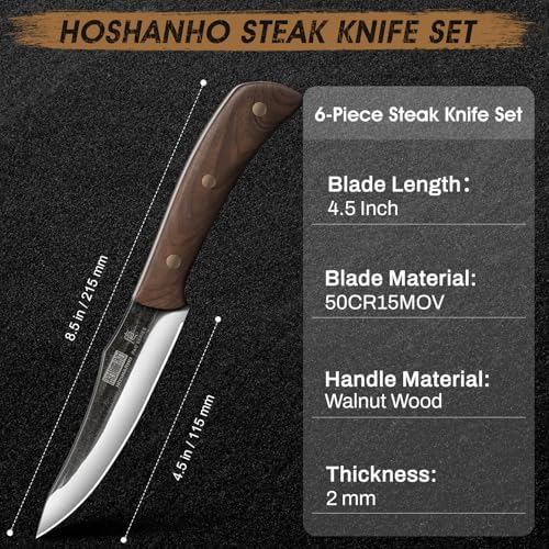 HOSHANHO Steak Knives Set of 6, Sharp 4.5" Non Serrated Steak Knife Set