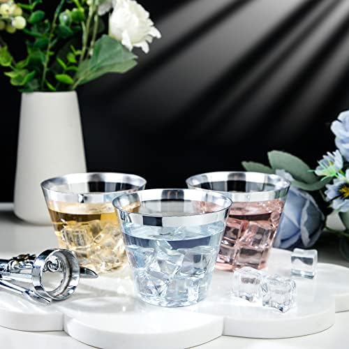I00000 200PCS Silver Plastic Cups, 9 OZ Disposable Clear Plastic Cups