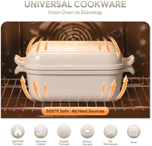 Enameled Cast Iron Dutch Oven for Sourdough Bread Baking, Dutch Oven Pot with Lid, 10×6 Bread Loaf Pans with Lid for Homemade Bread, Cake, Meatloaf, Oven&Induction Safe (White, 3.84 QT)