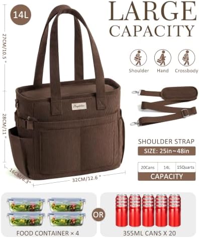 Bagstellar Corduroy Lunch Box for Women Insulated Lunch Bag Cooler Tote Bag