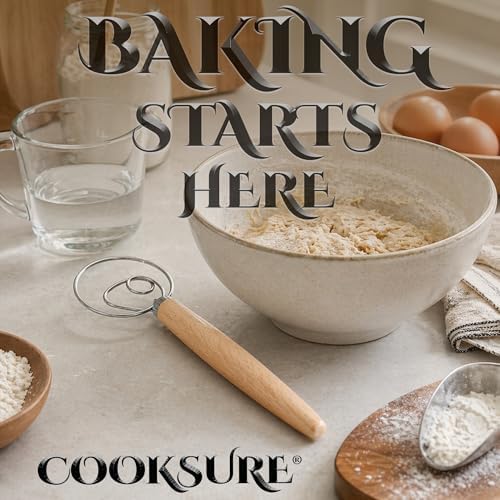 Danish Dough Whisk for Sourdough Bread – 13 Inch Bread Whisk with Wooden Handle – 304 Stainless Steel Hook for Heavy Dough Baking, Swedish Dough Whisk Tool