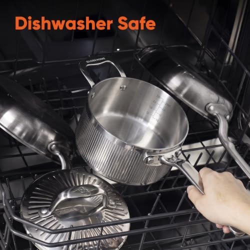 3 Qt 5-Ply Clad Stainless Steel Saucepan with Lid & Helper Handle