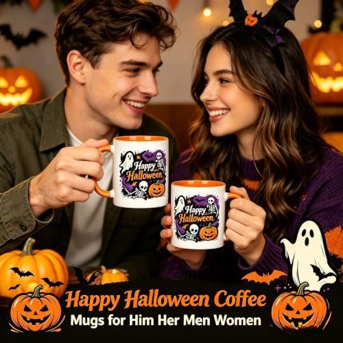 Halloween Coffee Mug,Ghost Skeleton Pumpkin Bat Cute Ceramic Cup