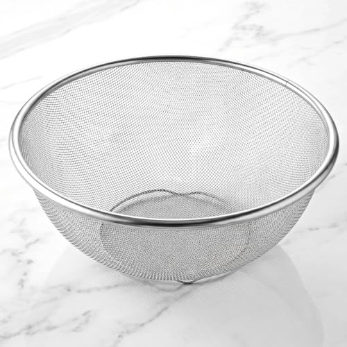 Fine Mesh Strainer, 8.8Inch Stainless Steel Colander Metal Strainer with Resting Base Mesh Strainers Net Basket, Stainless Steel Strainers with Handle for Pasta Spaghetti Vegetables Fruit Pot Draining