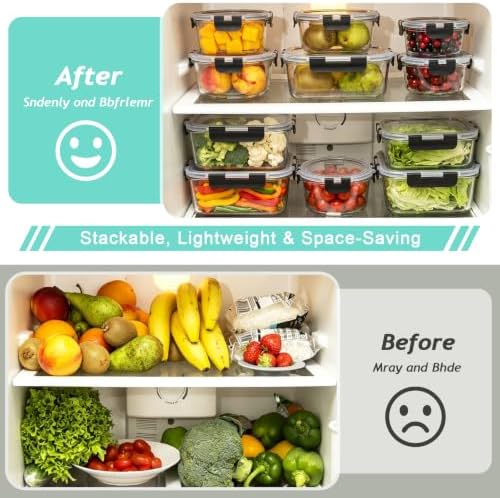 12 Pack Glass Food Storage Containers with Lids(Black)