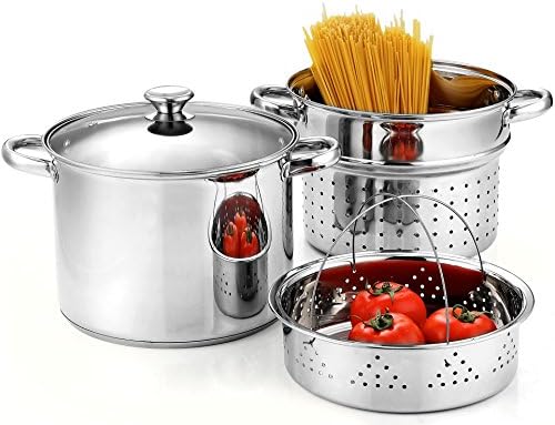 Cook N Home 8 Quart Stainless Steel Pasta Pot with Strainer Lid 3-in-1 Pots