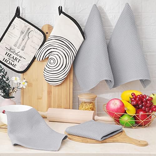 Homaxy 100% Cotton Waffle Weave Kitchen Dish Cloths 6-Pack, Light Gray