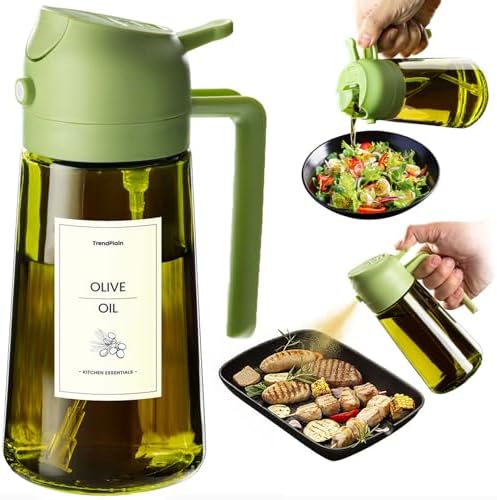 TrendPlain - Original 16oz/470ml Olive Oil Dispenser Bottle for Kitchen Gadgets and Air Fryer Accessories - Olive Oil Sprayer for Cooking w/Stickers - Green