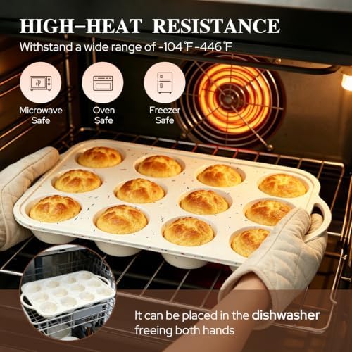 2 Pack Silicone Muffin Pans for Baking, 12 Cupcake Pan