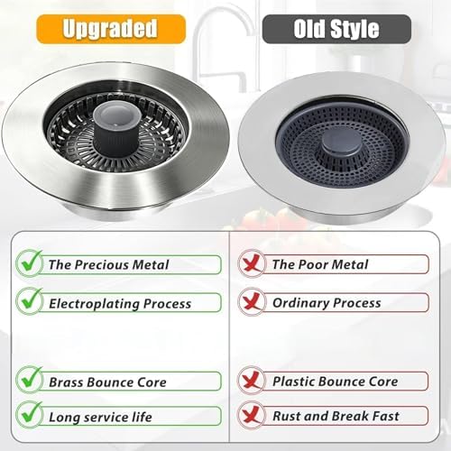 Anlige Kitchen Sink Drain Strainer, 3 in 1 Pop Up Kitchen Sink Stopper