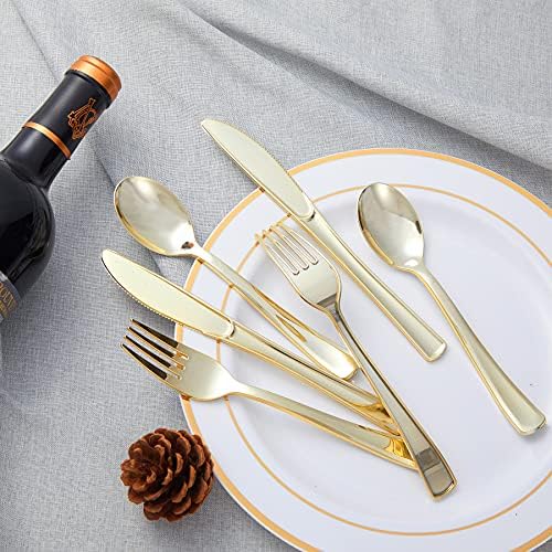 N9R 300PCS Gold Plastic Silverware, Disposable Plastic Cutlery/Utensils