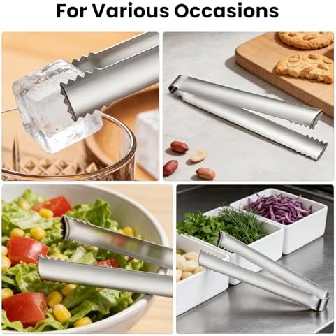 2PCS Ice Tongs with Teeth, Stainless Steel Cocktail Tongs, Ice Bucket Tongs