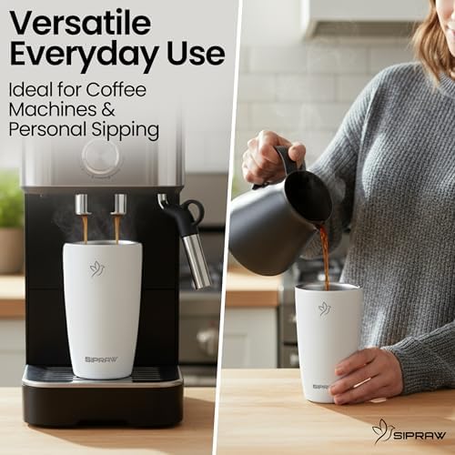 12oz Travel Coffee Mug with Lid | Insulated Stainless Steel Tumbler for Hot & Cold Drinks | Leakproof, Reusable, BPA Free, Dishwasher Safe, Cup Holder Friendly, White Smoke