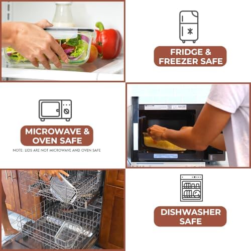 Razab 6.5 Cups / 52 Oz 4 Piece (2 Containers + 2 Lids) Glass Food Storage Containers Set with Airtight Locking Lids - For Storing, Baking & Serving BPA Free, Leakproof - Microwave, Freezer & Oven Safe