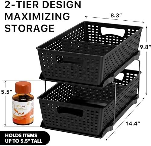 Simple Houseware 2 Tier Pull-Out Sliding Drawer Under Sink Storage, Black