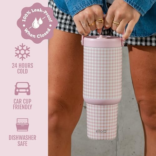 Ello Oasis Go+ 32oz Insulated Stainless Steel Tumbler with Straw, Pink