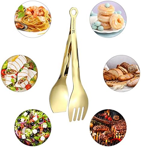 MSY BIGSUNNY Kitchen Tongs Cooking Tong - Stainless Steel Food Serving Tongs Set of 2(Gold, 9 inch)