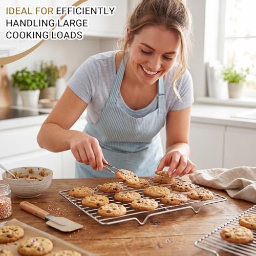 Lounsweer 2 Pack Cooling Racks, 5L x 10.5W x 1H Stainless Steel Wire Rack for Baking Sheet, Large Cookie Cooling Rack, Oven Safe Cooking Racks for Sheet Pan, Dishwasher Safe, Fits Third Size Pans