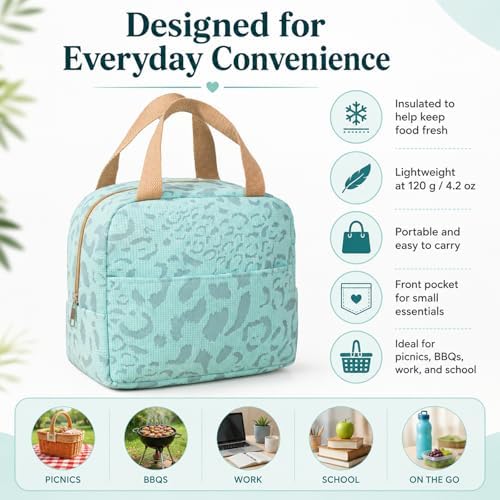 Blue Insulated Lunch Bag For Women, Small Lunch Box Tote