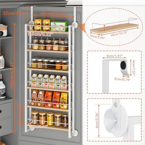 IBUYKE Over the Door Spice Organizer,Door or Wall Mount,Natural TLJ028R