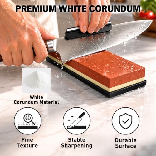 12-Piece Knife Sharpening Stone Set, Whetstone 4 Side 400/1000 3000/8000 Grit, Whetstone Knife Sharpener Stone Kit, Leather Strop, Angle Guide, Flatting Stone, Polishing Compound, Honing Guide