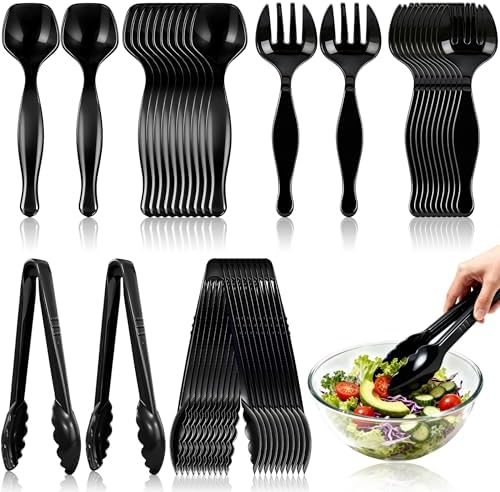 36-Piece Disposable Plastic Serving Utensils Set, Black, 9 Inch