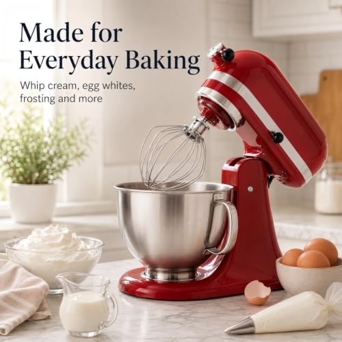 Wire Whip Attachment for 4.5-5 Qt Tilt-Head Stand Mixer, Stainless Steel 6-Wire Whisk Mixer Attachment, Replacement Part Compatible with KitchenAid