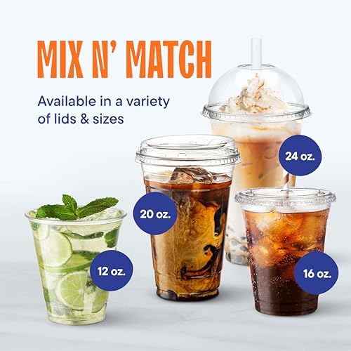 16 oz Clear Plastic Cups with Strawless Sip-Lids [50 Sets] PET Crystal Clear Disposable 16oz Plastic Cups with Lids - Crystal Clear, Durable Cup - BPA Free + Crack Resistant, for Coffee, Juice, Shakes