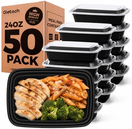 Glotoch Meal Prep Containers with Lids, 24 oz, 50 Pack (100-Piece)