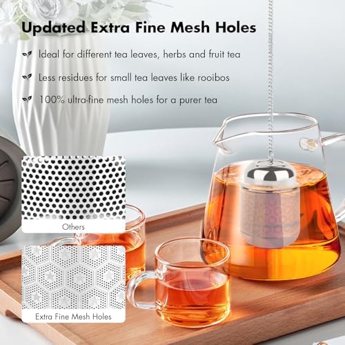Tea Infuser for Loose Leaf Tea, Extra Fine Mesh Tea Strainers, 304 Stainless Steel & Updated Slim Threaded Lid, Loose Leaf Tea Steeper for Brew Tea, Spices, Rooibos, 2 Pcs, Sliver